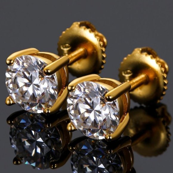 Certified 8ct. t.w. Moissanite Diamond Round Stud Earrings NEW - Picture 1 of 10